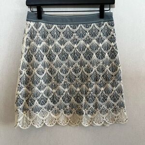 Blue and Ivory Beaded Lace Mini Skirt